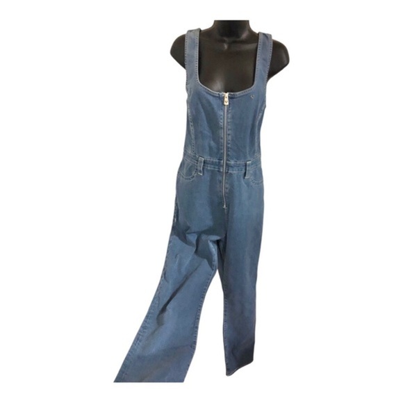 True Religion medium wash zip front stretch denim jeans jumpsuit size large new - Picture 3 of 17
